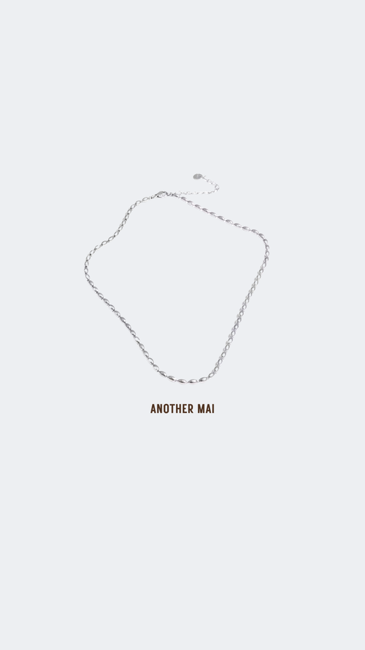Mila Rice Bead Necklace Silver