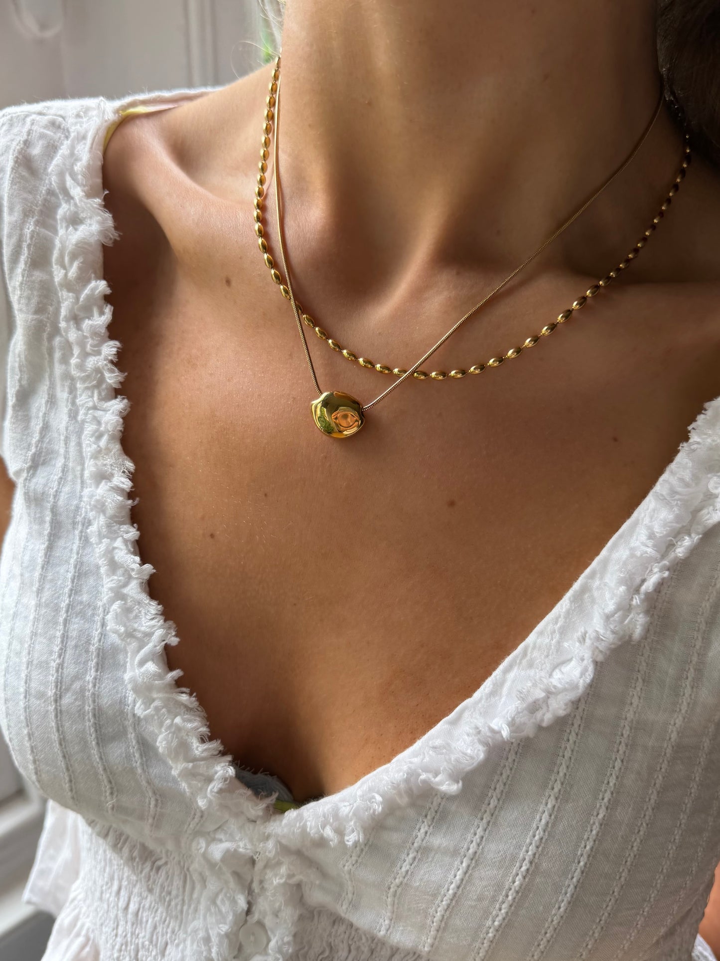 Mila Rice Bead Necklace Gold