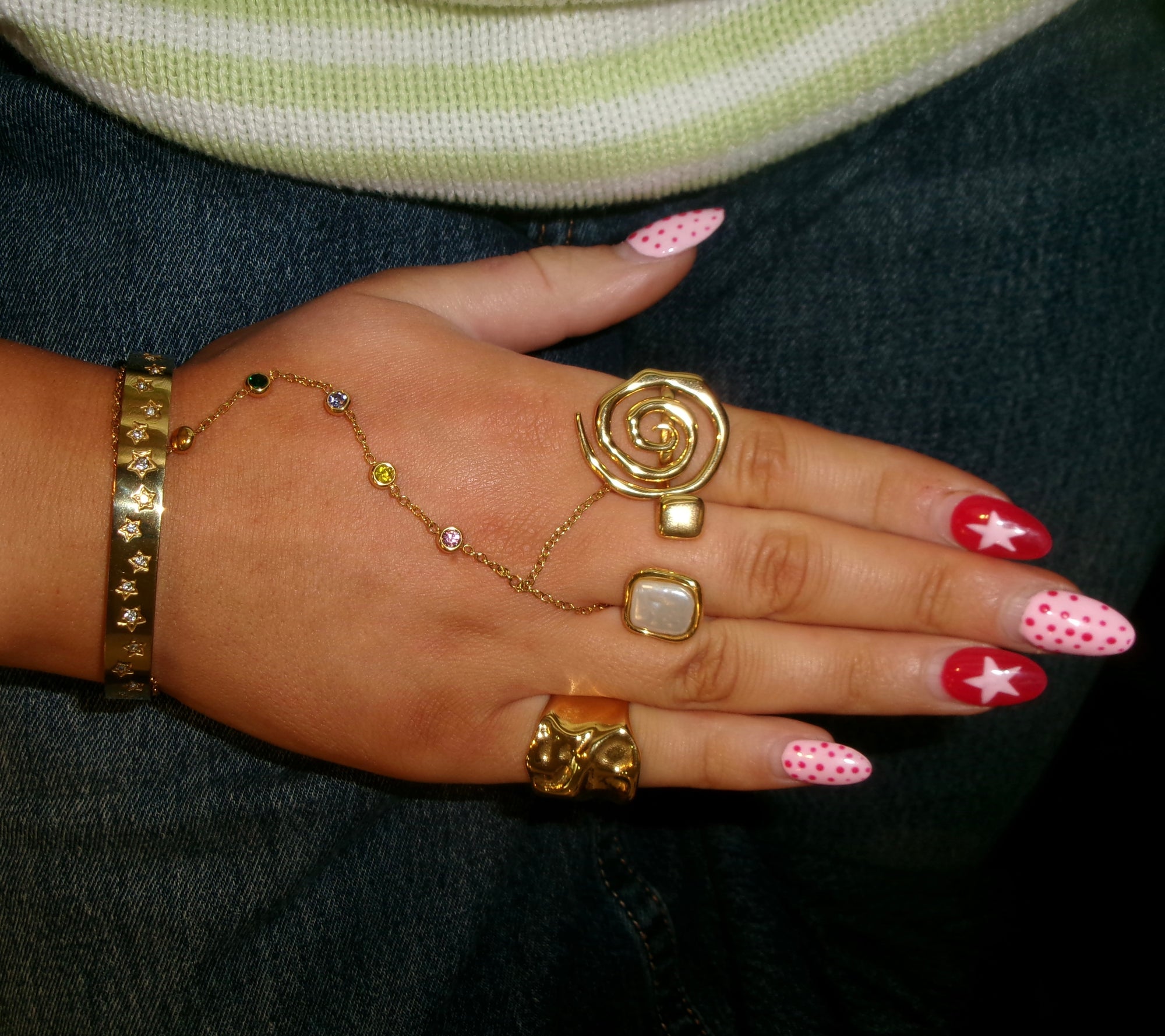 Celeste Gemstone Hand Chain – Gold & CZ