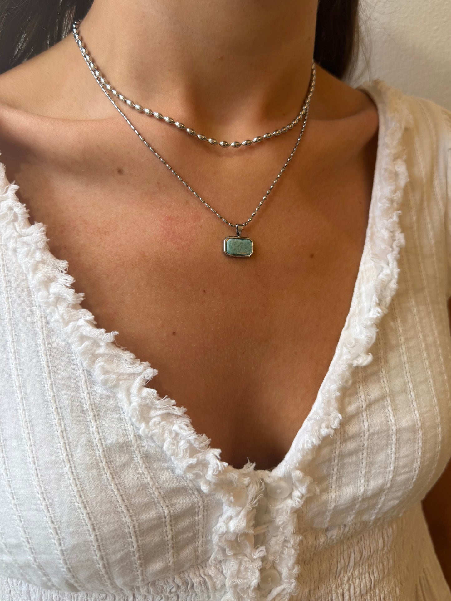 Mila Rice Bead Necklace Silver