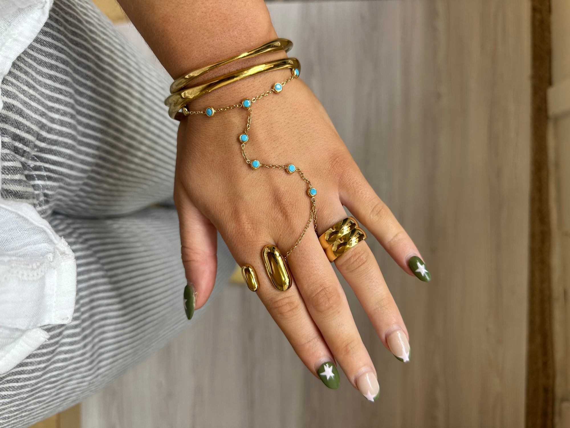 Marlow Hand Chain Turquoise & Gold
