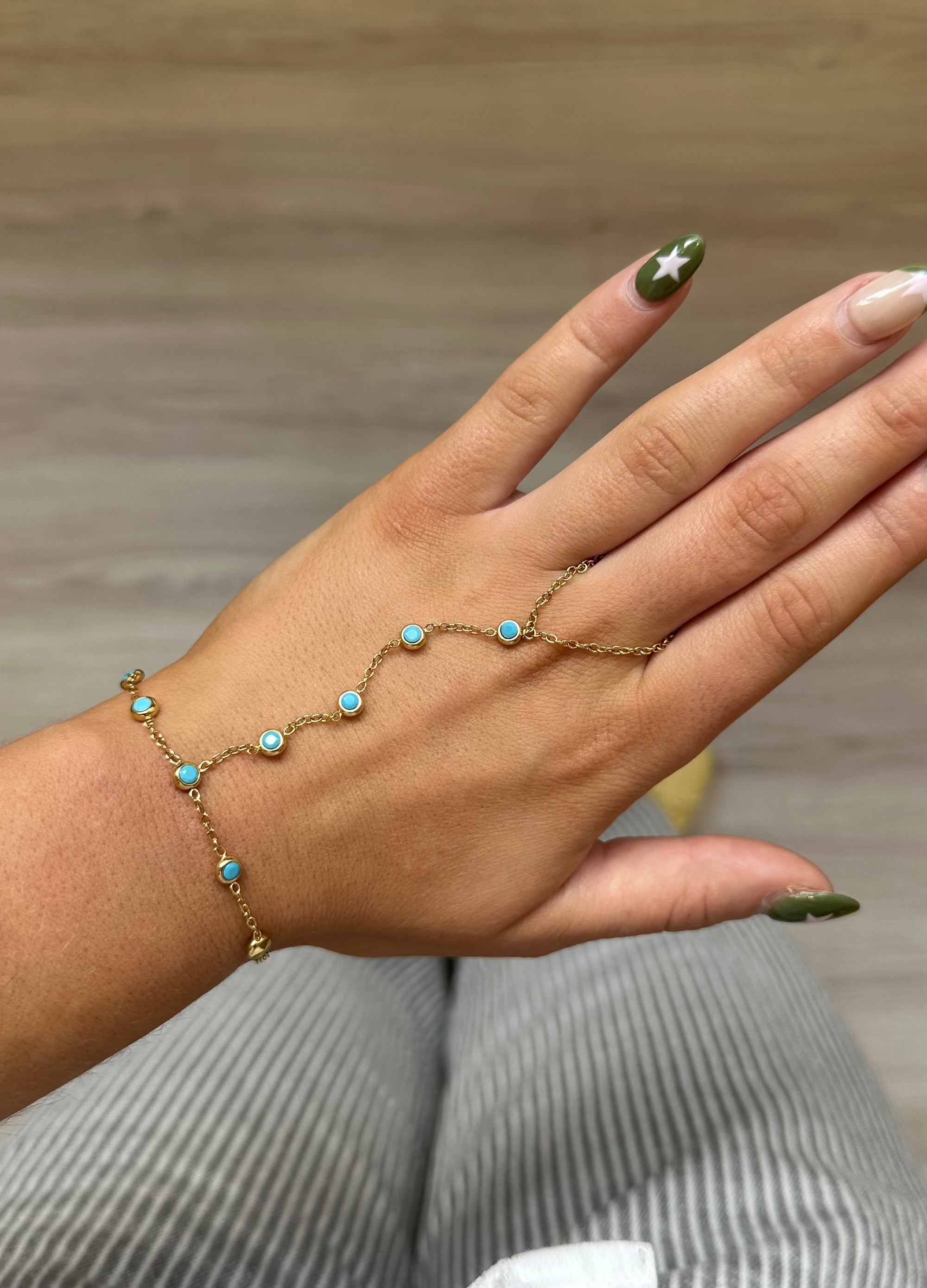 Marlow Hand Chain Turquoise & Gold