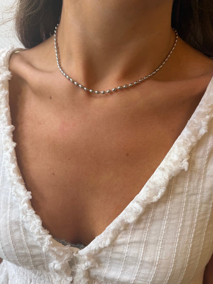 Mila Rice Bead Necklace Silver