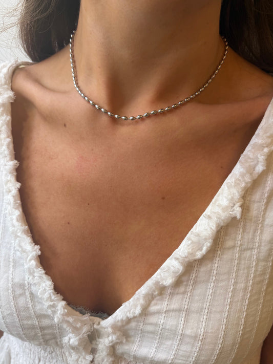 Mila Rice Bead Necklace Silver