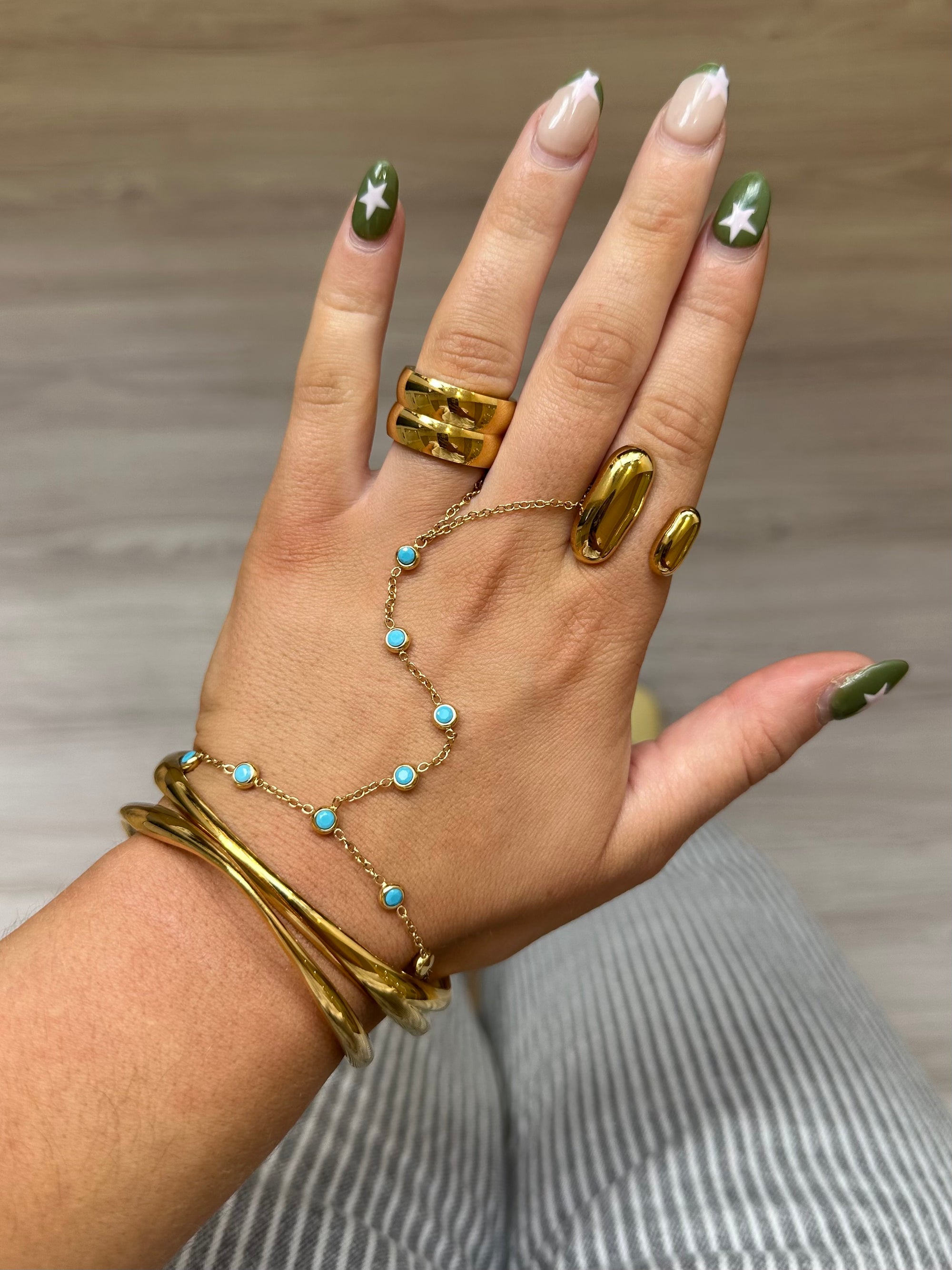 Marlow Hand Chain Turquoise & Gold