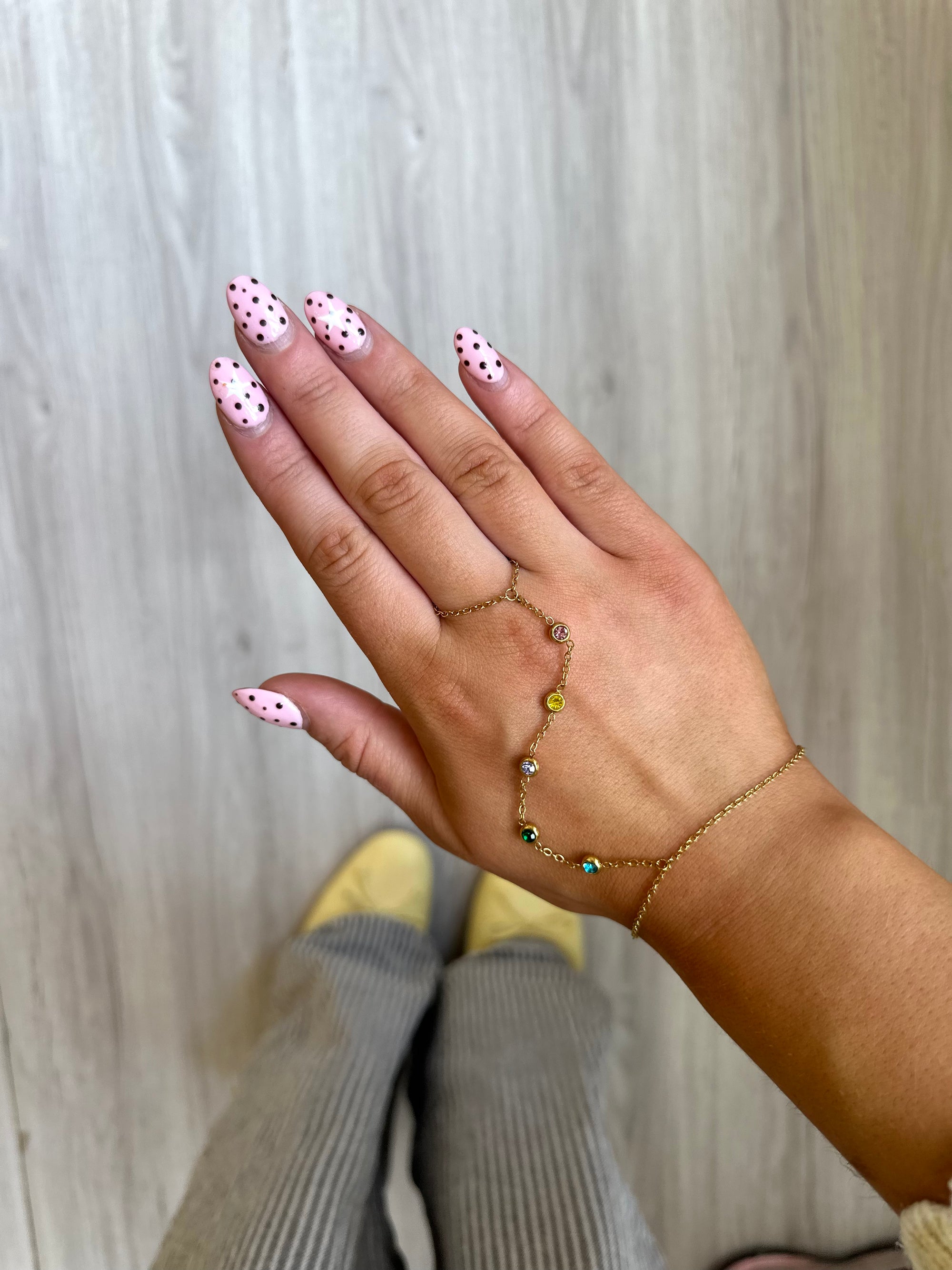 Celeste Gemstone Hand Chain – Gold & CZ