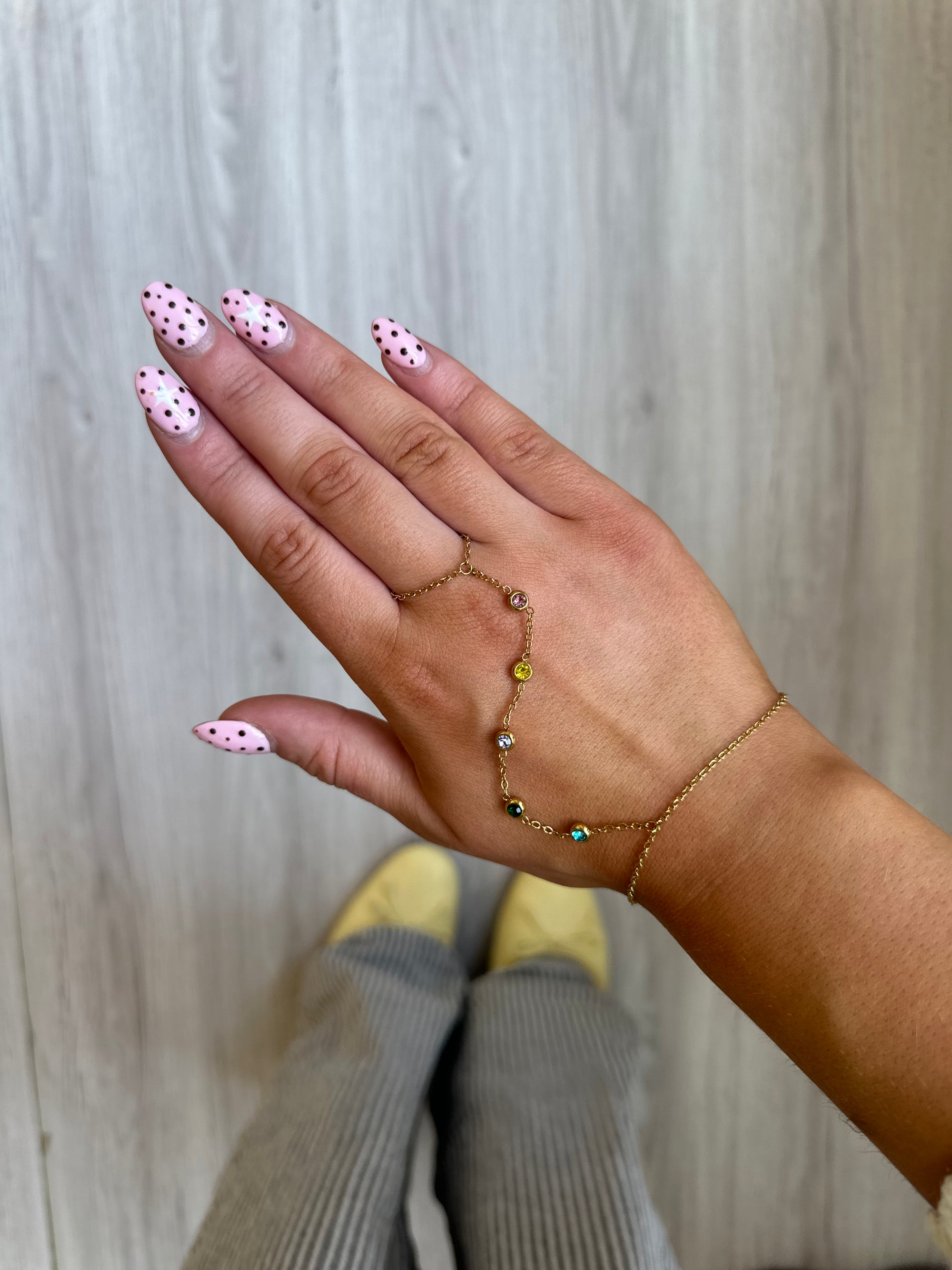 Celeste Gemstone Hand Chain – Gold & CZ