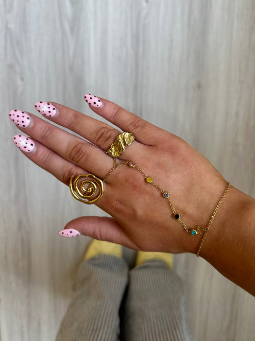 Celeste Gemstone Hand Chain – Gold & CZ
