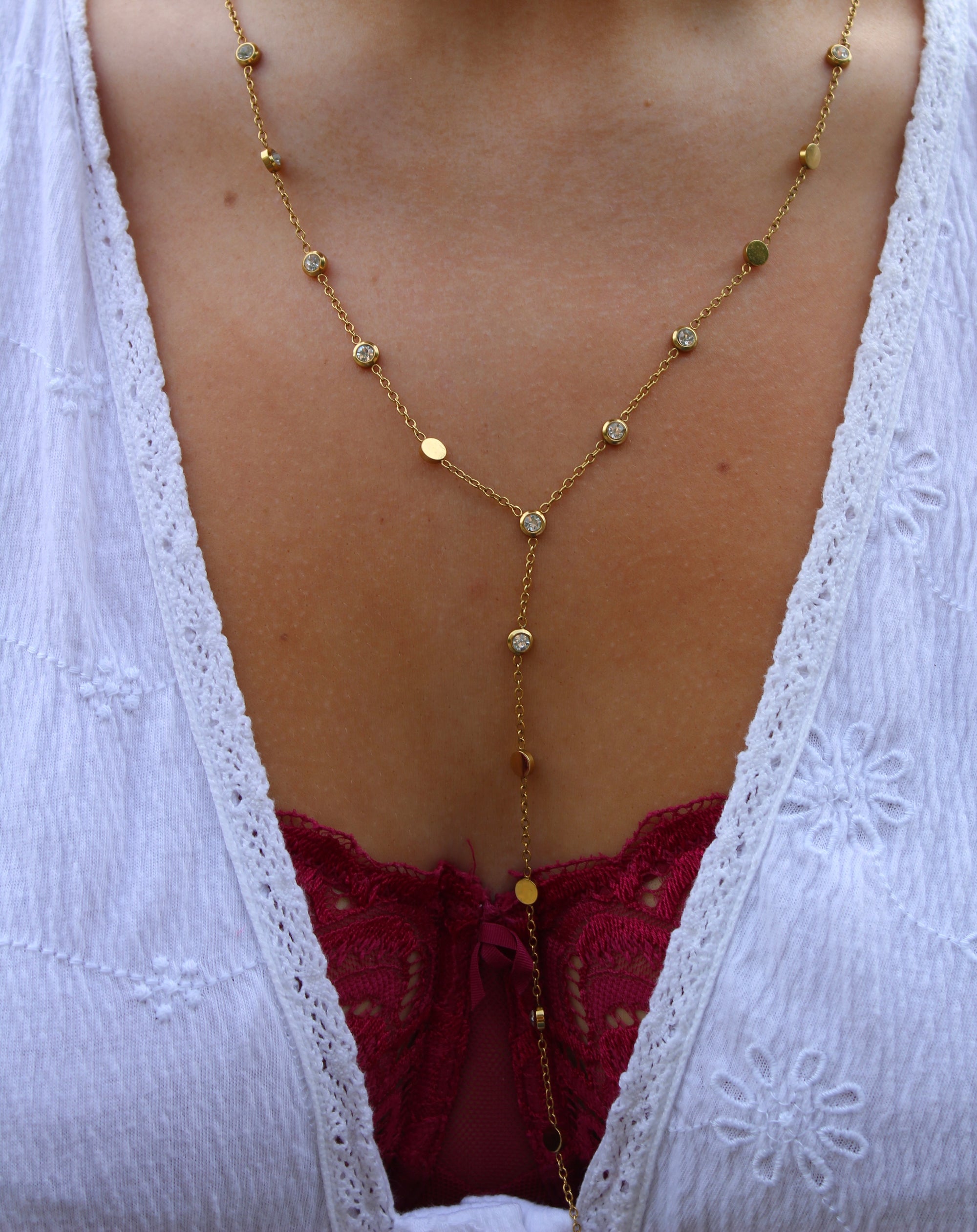 Etta Gold Drop Lariat Layer Necklace