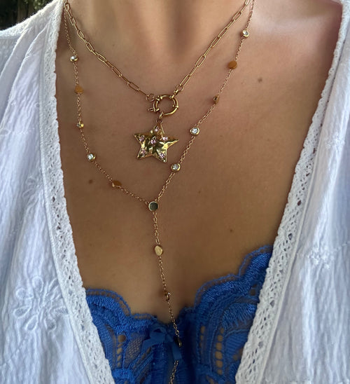 Etta Gold Drop Lariat Layer Necklace